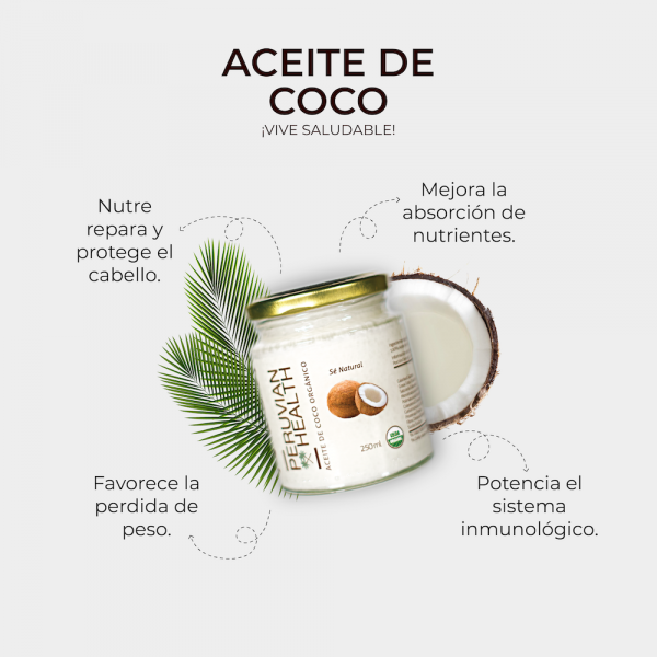 Aceite de Coco Virgen Orgánico Peruvian Health 1 L - florayfauna